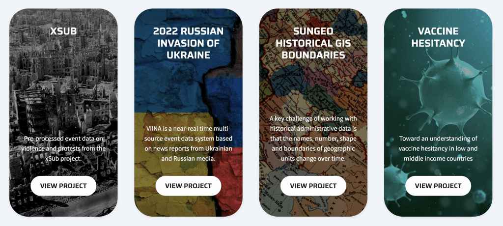 SUNGEO inclues projects on violence and protest, the invasion in Ukraine, historical GIS boundaries, and vaccine hesitancy.